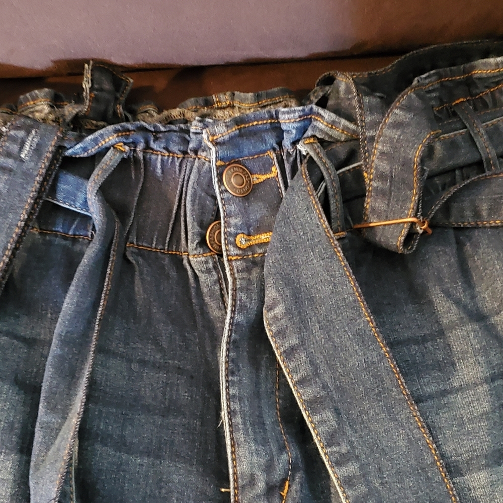 Medium Wash HighRise Paperbag Overall Skinny Jeans